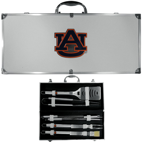 Auburn Tigers 8 pc Stainless Steel BBQ Set w/Metal Case