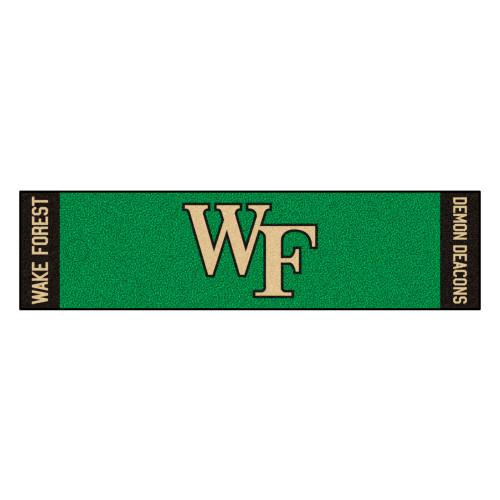 Wake Forest University - Wake Forest Demon Deacons Putting Green Mat WF Primary Logo and Wordmark Green