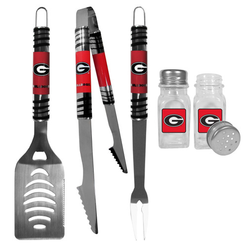 Georgia Bulldogs 3 pc Tailgater BBQ Set and Salt and Pepper Shakers