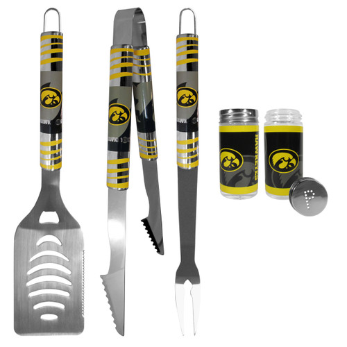 Iowa Hawkeyes 3 pc Tailgater BBQ Set and Salt and Pepper Shaker Set