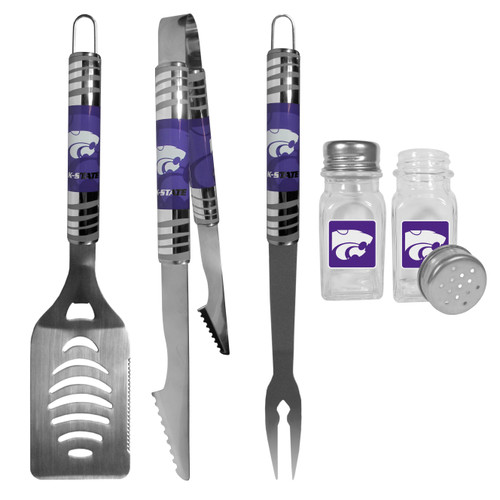 Kansas St. Wildcats 3 pc Tailgater BBQ Set and Salt and Pepper Shakers