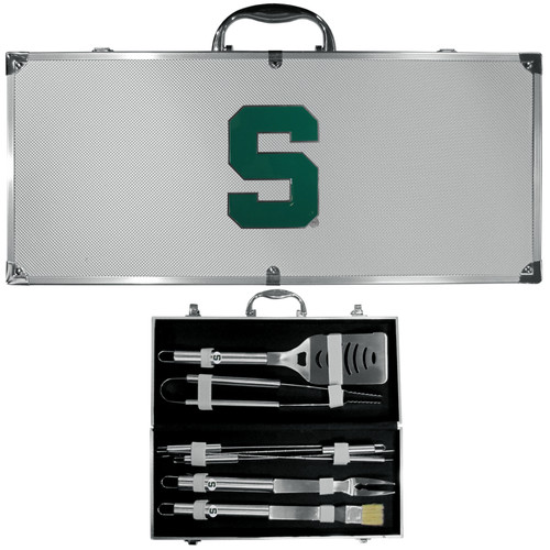 Michigan St. Spartans 8 pc Stainless Steel BBQ Set w/Metal Case