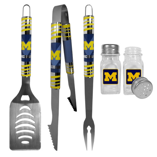 Michigan Wolverines 3 pc Tailgater BBQ Set and Salt and Pepper Shakers