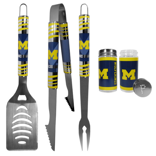 Michigan Wolverines 3 pc Tailgater BBQ Set and Salt and Pepper Shaker Set