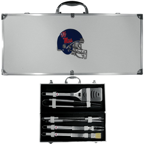 Mississippi Rebels 8 pc Stainless Steel BBQ Set w/Metal Case