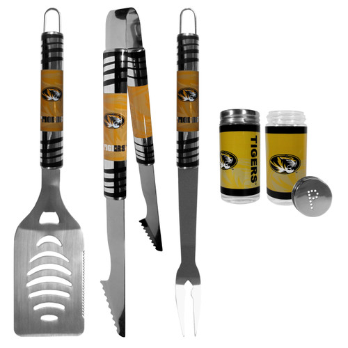 Missouri Tigers 3 pc Tailgater BBQ Set and Salt and Pepper Shaker Set