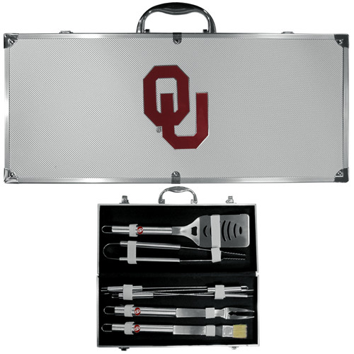 Oklahoma Sooners 8 pc Stainless Steel BBQ Set w/Metal Case