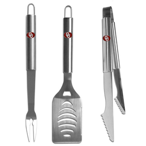 Oklahoma Sooners 3 pc Stainless Steel BBQ Set