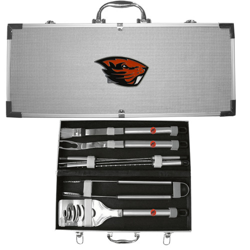 Oregon St. Beavers 8 pc Stainless Steel BBQ Set w/Metal Case