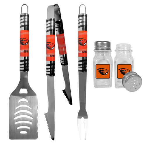 Oregon St. Beavers 3 pc Tailgater BBQ Set and Salt and Pepper Shakers