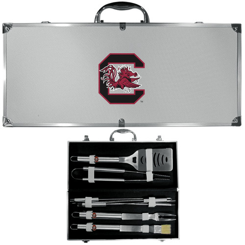 S. Carolina Gamecocks 8 pc Stainless Steel BBQ Set w/Metal Case