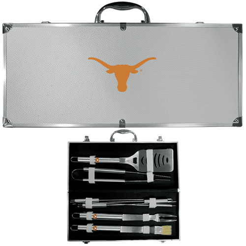 Texas Longhorns 8 pc Stainless Steel BBQ Set w/Metal Case