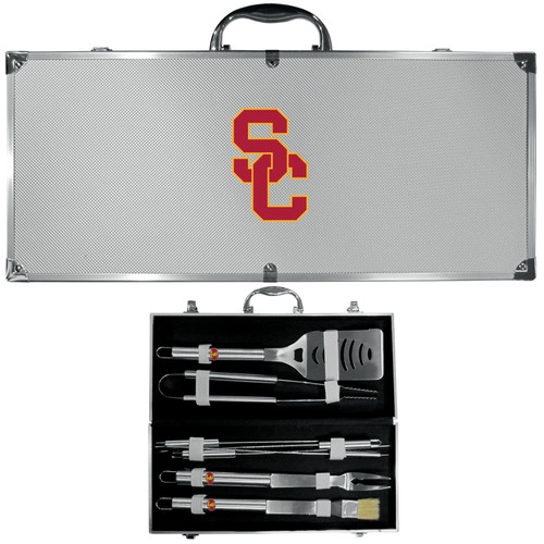 USC Trojans 8 pc Stainless Steel BBQ Set w/Metal Case