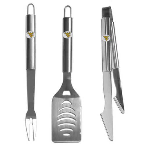 W. Virginia Mountaineers 3 pc Stainless Steel BBQ Set