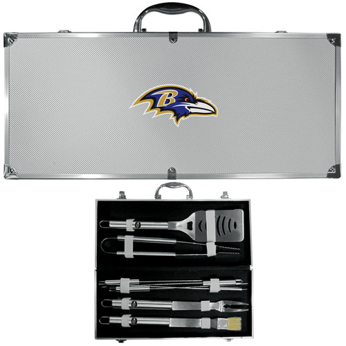 Baltimore Ravens 8 pc Stainless Steel BBQ Set w/Metal Case