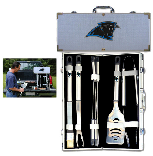 Carolina Panthers 8 pc Stainless Steel BBQ Set w/Metal Case