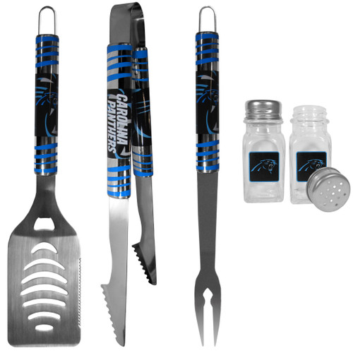 Carolina Panthers 3 pc Tailgater BBQ Set and Salt and Pepper Shakers