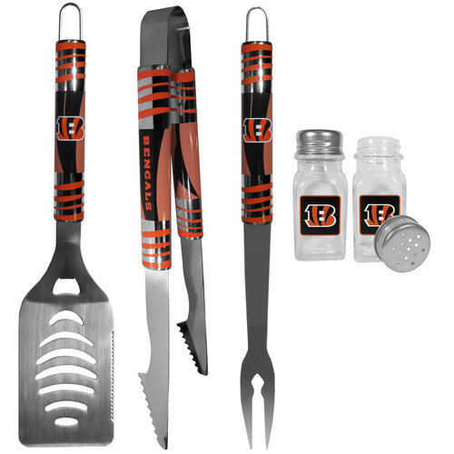 Cincinnati Bengals 3 pc Tailgater BBQ Set and Salt and Pepper Shakers