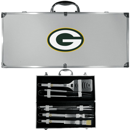 Green Bay Packers 8 pc Stainless Steel BBQ Set w/Metal Case