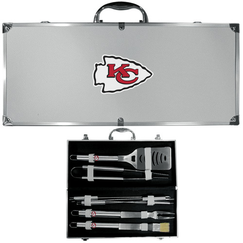 Kansas City Chiefs 8 pc Stainless Steel BBQ Set w/Metal Case