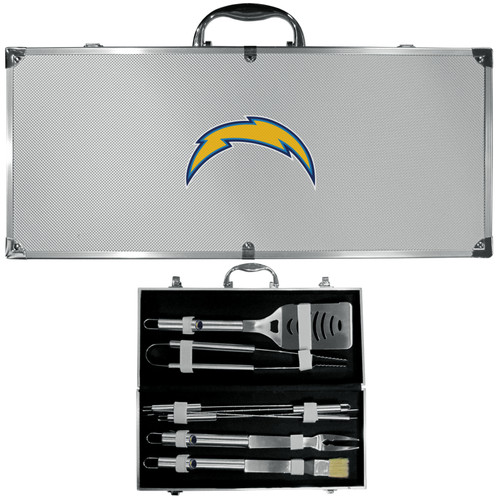 Los Angeles Chargers 8 pc Stainless Steel BBQ Set w/Metal Case