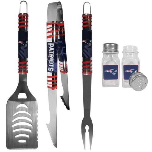 New England Patriots 3 pc Tailgater BBQ Set and Salt and Pepper Shakers
