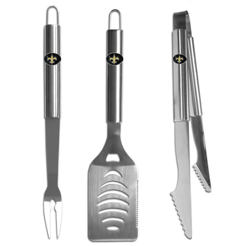 New Orleans Saints 3 pc Stainless Steel BBQ Set