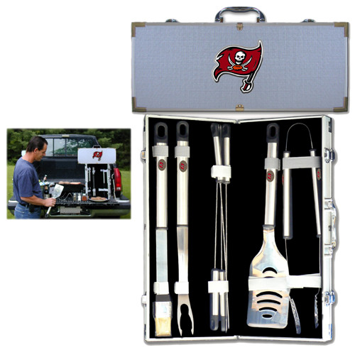 Tampa Bay Buccaneers 8 pc Stainless Steel BBQ Set w/Metal Case