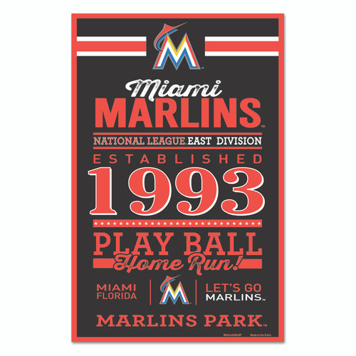 Miami Marlins Sign 11x17 Wood Established Design