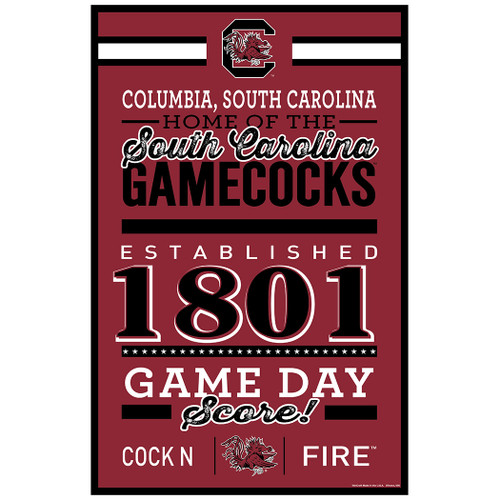 South Carolina Gamecocks Sign 11x17 Wood Established Design