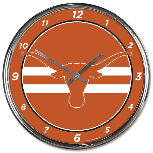 Texas Longhorns Clock Round Wall Style Chrome