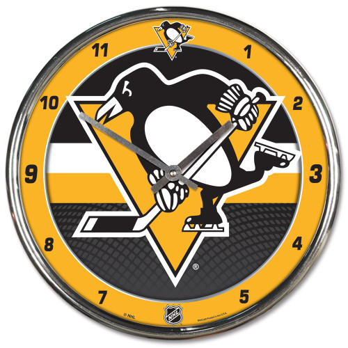 Pittsburgh Penguins Round Chrome Wall Clock