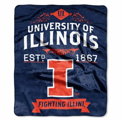 Illinois Fighting Illini Blanket 50x60 Raschel Label Design