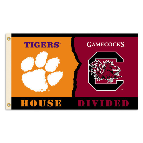 Clemson - S. Carolina 3 Ft. X 5 Ft. Flag W/Grommets - Rivalry House Divided