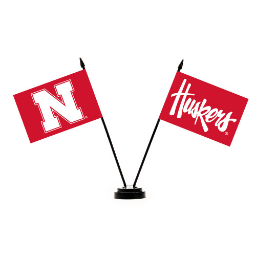 Nebraska Cornhuskers 2 Flag Desk Set