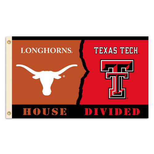 Texas Tech - Texas 3 Ft. X 5 Ft. Flag W/Grommets - Rivalry House Divided