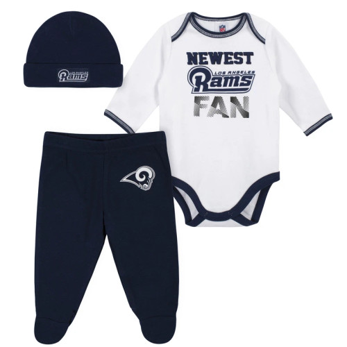 Newest Rams Fan Baby Boy Bodysuit, Footed Pant & Cap Set