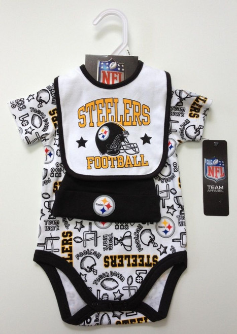 Pittsburgh Steelers 3-Piece Baby Boys Bodysuit, Bib, and Cap Set