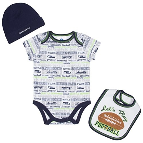 Seahawks Seattle 3-Piece Baby Boys Bodysuit, Bib, and Cap Set