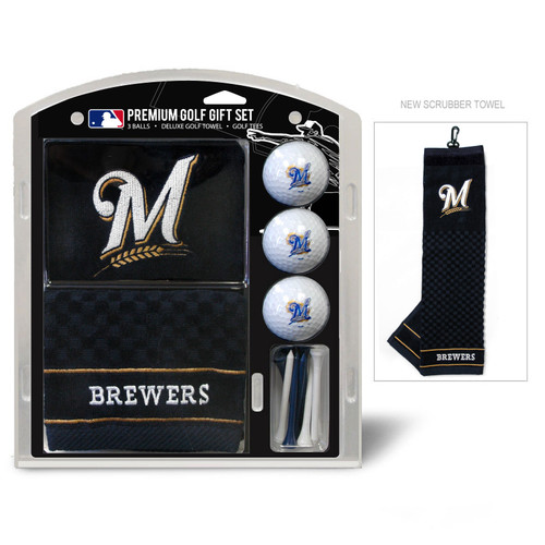 Milwaukee Brewers Embroidered Golf Towel, 3 Golf Ball, and Golf Tee Set