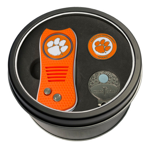 Clemson Tigers Tin Gift Set with Switchfix Divot Tool, Cap Clip, and Ball Marker