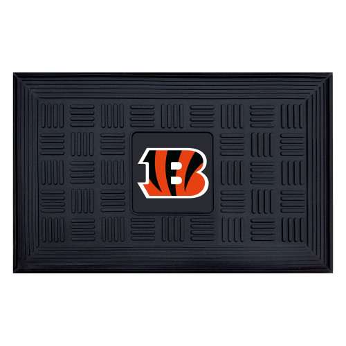 Cincinnati Bengals Medallion Door Mat Striped B Priamry Logo Black