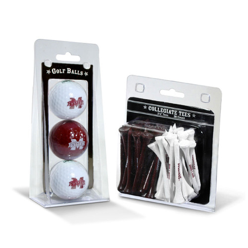 Mississippi State Bulldogs 3 Golf Balls And 50 Golf Tees