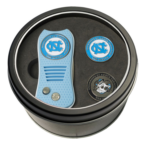 North Carolina Tar Heels Tin Gift Set with Switchfix Divot Tool and 2 Ball Markers