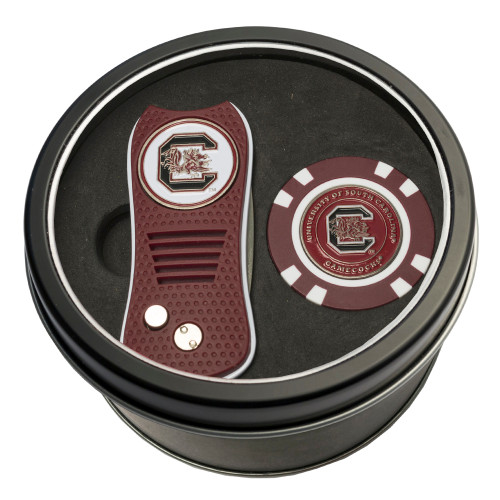 South Carolina Gamecocks Tin Gift Set with Switchfix Divot Tool and Golf Chip