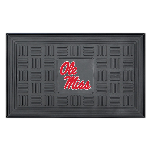 University of Mississippi - Ole Miss Rebels Medallion Door Mat "Ole Miss" Script Logo Black