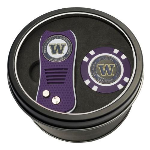 Washington Huskies Tin Gift Set with Switchfix Divot Tool and Golf Chip