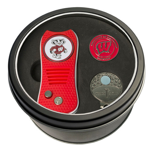 Wisconsin Badgers Tin Gift Set with Switchfix Divot Tool, Cap Clip, and Ball Marker