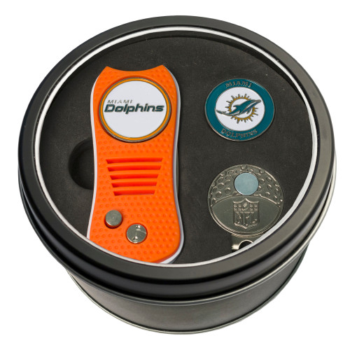 Miami Dolphins Tin Gift Set with Switchfix Divot Tool, Cap Clip, and Ball Marker