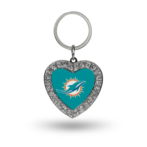 Miami Dolphins Rhinestone Heart Keychain